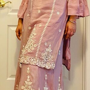 Mauve Embroidered indian/ Pakistani sharara with White Floral Detail